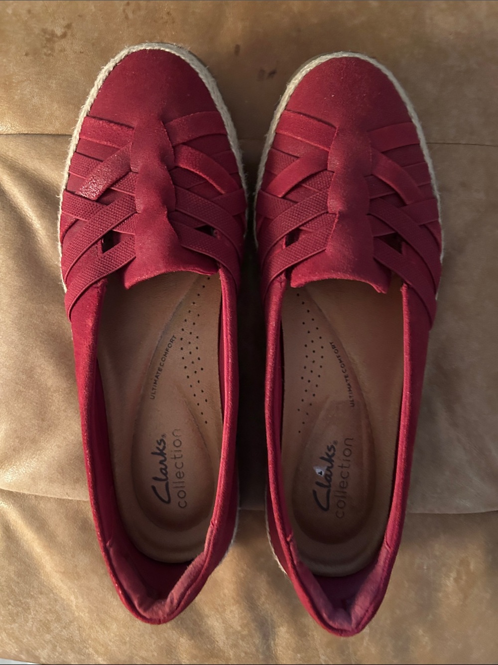 Clarks Red Woven Slip-On Espadrille Flats